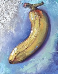 Fruit Original Oil Painting Banana Still Life on Canvas Board 25x20cm Signed Art