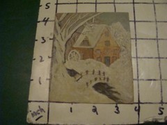 vintage Original TINY PAINTING — 1910’s BUILDING w WATERWHEEL on RIVER,