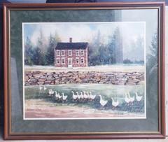 CarolAnn Dvorak Original Watercolor Painting House With Ducks Scene 36×31 Framed