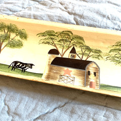 Amish Farm Folk Art Scene Painting On Wood 3.5 x 42.5”