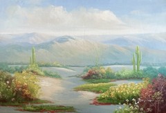 Original Signed Oil Painting Desert Landscape Wildflowers Saguaro Cactus 36″X24″
