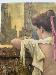 MID CENTURY PAINTING ABRUZZI VERY RARE LARGE Women PRETTY WOMAN FEMALE MODEL 36″