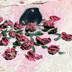 Minature Impasto Oil Painting Roses in Vase Signed 4.25″ x 3.25″ Unframed Canvas