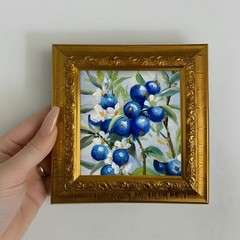 Blueberries Original Oil Painting, Kitchen Fruit Wall Decor, Home Decor