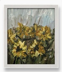 Impressionist Sunflowers Oil Painting Rustic Country Living Room Framed Decor 8”