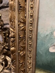 Victorian Aesthetic Water Lily Floral Still Life Oil Painting Gilt Gesso Frame