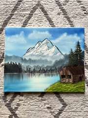100% Hand Painted Landscape Oil Painting, Cabin In The Woods 18×14 In