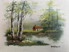 Melton Painting Cabin Woods Country On Canvas no Frame 8×10” (L43)