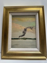 ANTIQUE HISTORIC PAINTING NEW YORK ERNEST HUBBARD STEAM BOAT FERRY 1910’s SMALL