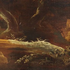 Antique Painting Landscape with Figures Oil on Canvas XVIII-XIX Century
