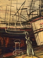 Michel-Marie Poulain (French), VTG MCM Origin. Oil/Masonite „Toulon 1954“ Signed