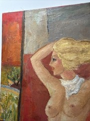 MID CENTURY PAINTING NUDE WOMAN WOMEN FEMALE MODEL VINTAGE EXPRESSIONIST LARGE