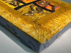 LUING TAINO STYLE 3D RAISED IMPASTO ABSTRACT PAINTING QUADRANT 4 SECTION SYMBOLS