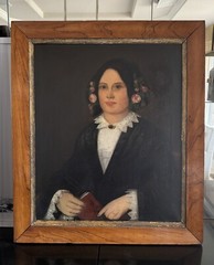 Antique 1853 Victorian Oil Painting Of Lady Portrait Of Mary Rogers 35.5”x31”
