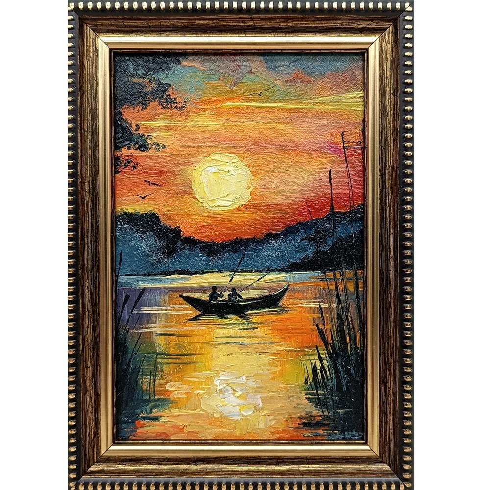 Original Oil Painting Forest Landscape with River 6×4 in Signed Framed