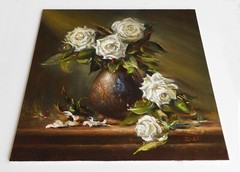 Original Oil Painting Still Life Realism „White Roses“ 12×12″ Signed by Z.Li