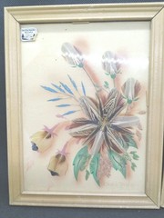 Ida Bisek Prokop (Lot Of 2) Handmade Feather Flower Craft Dakota Prairie Framed