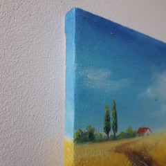 Golden Wheat Field Farmhouse Original Oil Painting Country Landscape Wall Decor