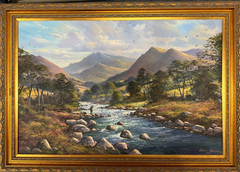 ORIGINAL VINTAGE WILLIAM YEAMON O/C FLY FISHERMAN, EXC COND., GREAT FRAME