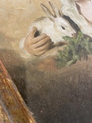 Vintage Framed Oil Painting Boy and Rabbit 9.5 x 12″ Antique Gallery Wall
