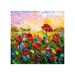 Poppy Original Oil Painting Impasto Textured Floral Art Landscape 6x6in