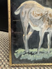 Vintage Mid-Century Modern Hand-Painted Silk Deer Painting 1950s MCM Gold Frame