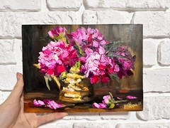 Blooming Flowers Peonies Wildflower Painting Original Oil Impression Signed Art