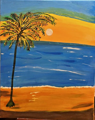 Caribbean Beach Seascape Sunset Acrylic Painting On Canvas Handmade Art – 30×24″
