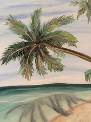 Original oil painting 11 x 14 inches palm tree at the ocean signed- free ship