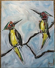 FREE BIRDS wild pair bird NEW original 8×10 oil Canvas painting signed Crowell