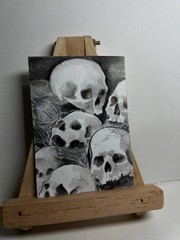 Original Dark Art ACEO – Monochrome Skull Watercolor Painting