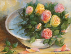 Nataliya Shlomenko,Framed Original Oil Paint on Canvas of beautiful Roses W/COA