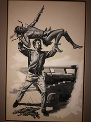 Mid-Century Published Pulp Illustration Art Painting Throwing Overboard Cannon
