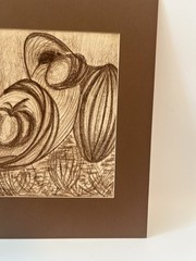 Mid Century Abstract Still Life Charcoal Drawing Cubist Style Fruit