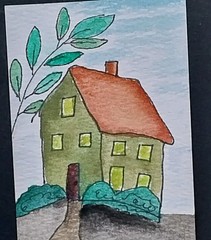 ACEO Landscape Original Art Card ATC Watercolor OOAK Signed House Painting GAT