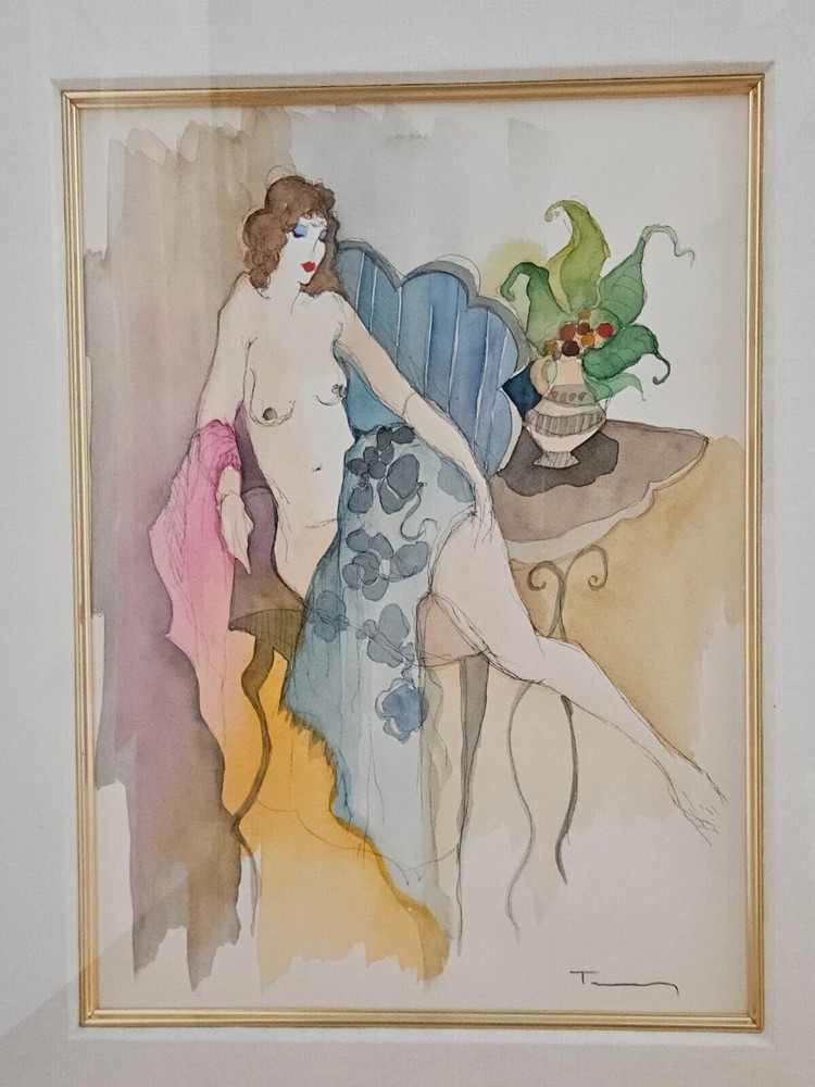 Itzchak Tarkay Framed Mixed Media Watercolor Over Serigraph, Titled: Andrea
