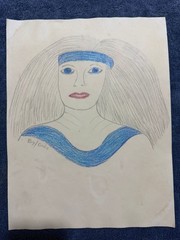 Lee Godie – painting drawing 12.5 x 9.8 in on old paper signed stamped