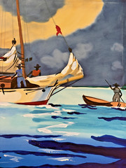 Vintage MCM Caribbean Painting Boats Fishing Ocean Signed – Set of 2