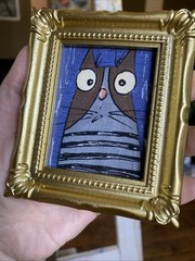 PRINT Whimsical Cat Cute,funny, Painting,framed,miniature,small,mini