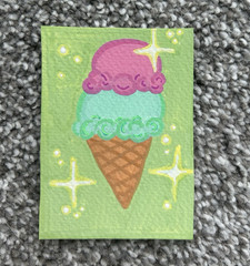 ACEO Summertime Ice Cream Cone Surprise 2.5”x3.5” Acrylic and Ink on Paper