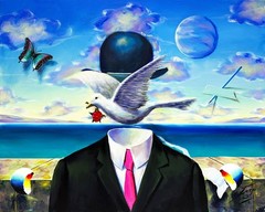 Ferjo „Man in a Bowler Hat“ | Original Painting | 24×30″ Stretched | Magritte