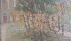 Antique 1931 Italian Impressionist Bianchini Fall Landscape O/B Painting