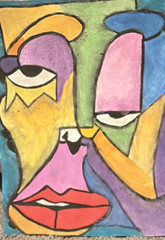 Abstract Colorful Portrait Painting of Figures, Art, People, Single Piece