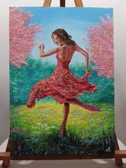 Spring Woman Dance Original Oil Painting Signed Ukrainian Artist Wall Art Decor