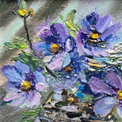 original autographed oil painting framed.Still Life with Blue Flowers 6х4