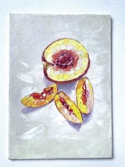 Peaches Original Oil Painting. Kitchen Art. 5×7 Inches. Unframed.