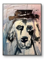 SAMATOWIC Original Abstract Neo-Expressionism 12×16 Dog with Hat Signed Art 521