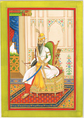 Portrait Of Maharaja Ranjit Singh Hand Miniature Gouache On Paper 8.75×12.5″
