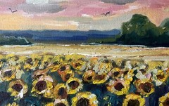 Sunflower Field Oil Painting Original Art Landscape Wall Art 12×20″ signed