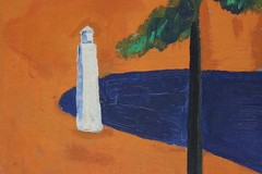 Vintage 1956 Outsider / Folk Art Mermaid Oil on Board Painting Signed C. Weber